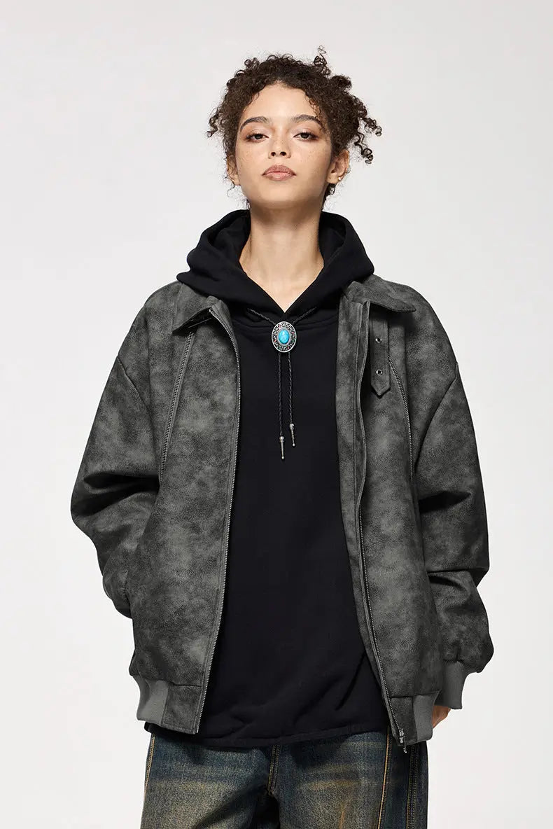 DOUBLE ZIPPER PU LEAHTER JACKET TIO