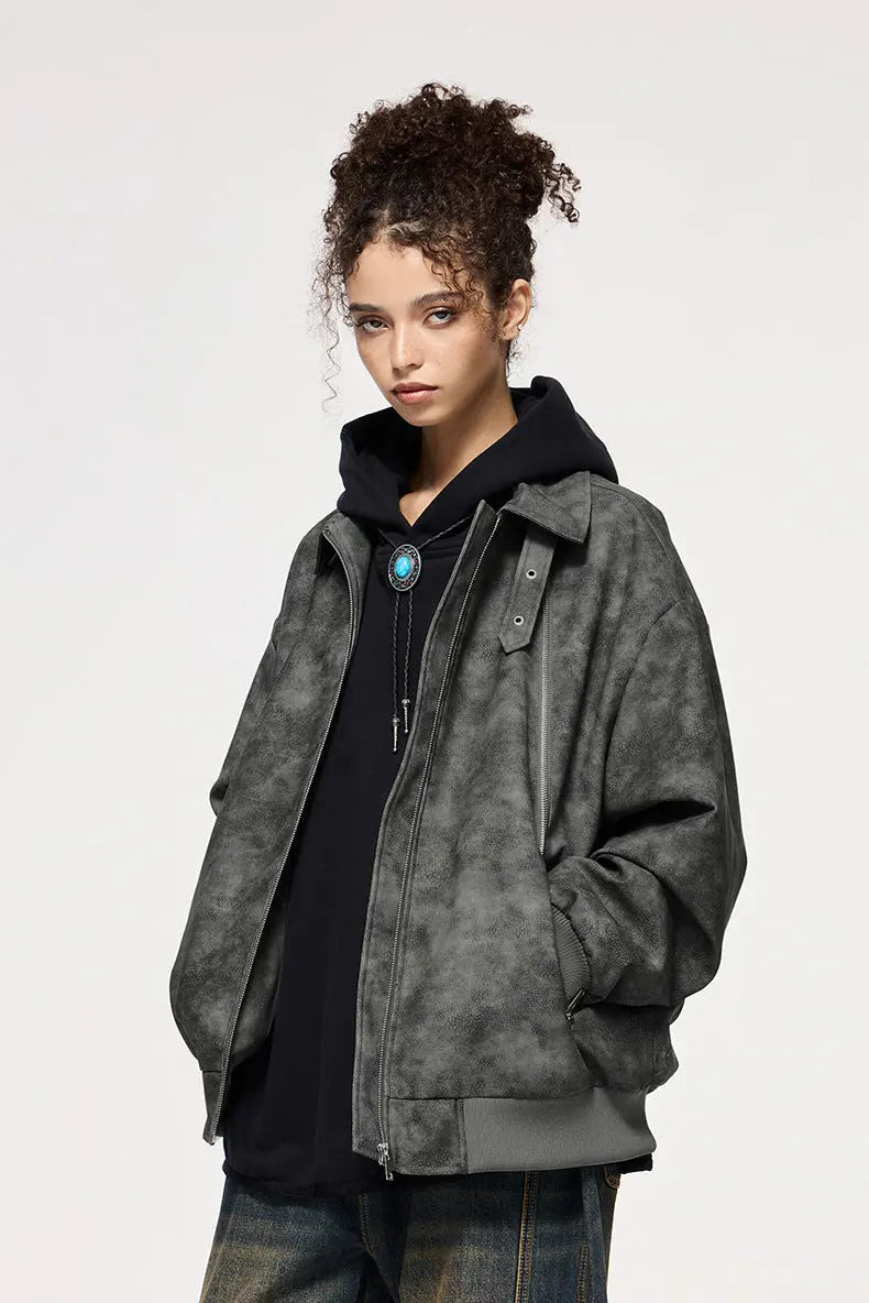 DOUBLE ZIPPER PU LEAHTER JACKET TIO