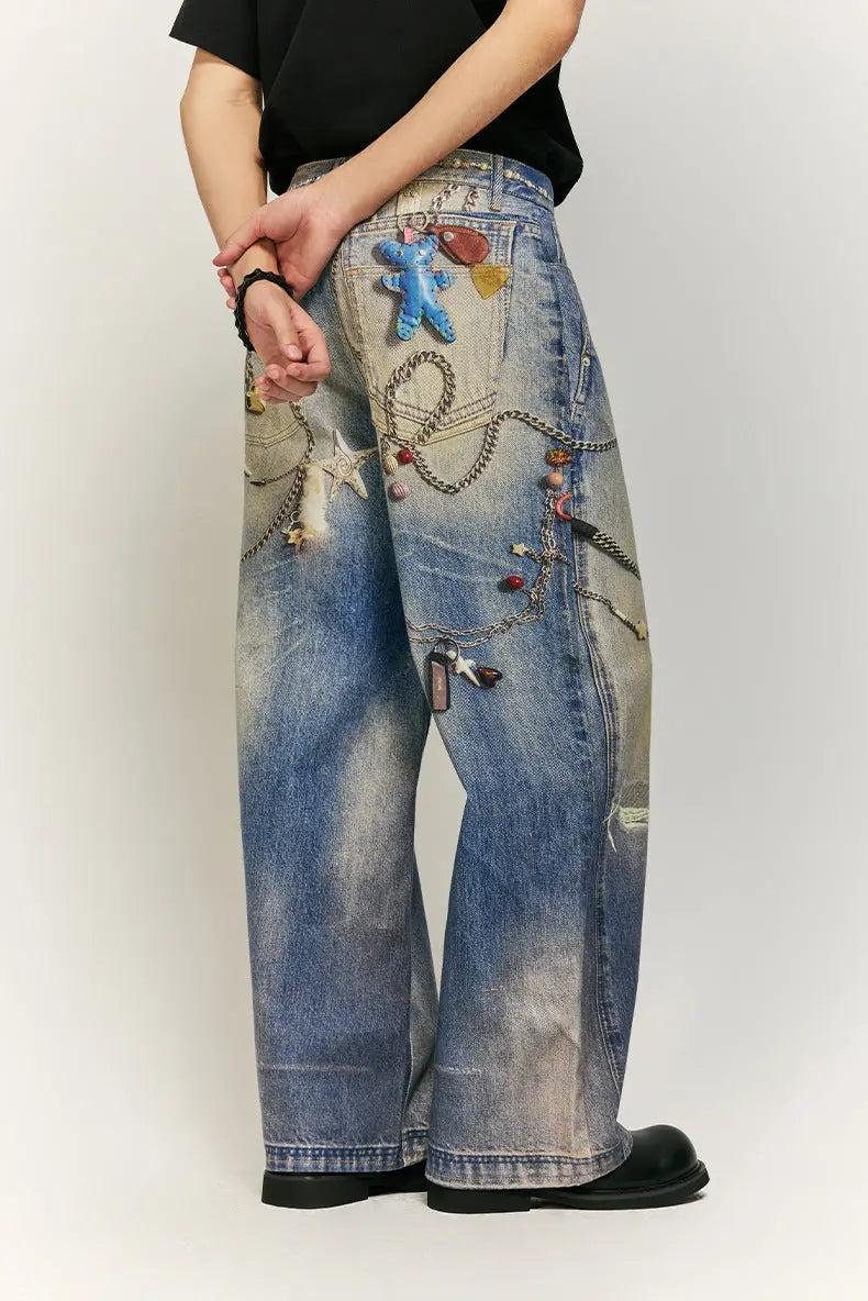 3D PRINTED PATTERN UNISEX CASUAL JEANS TIO