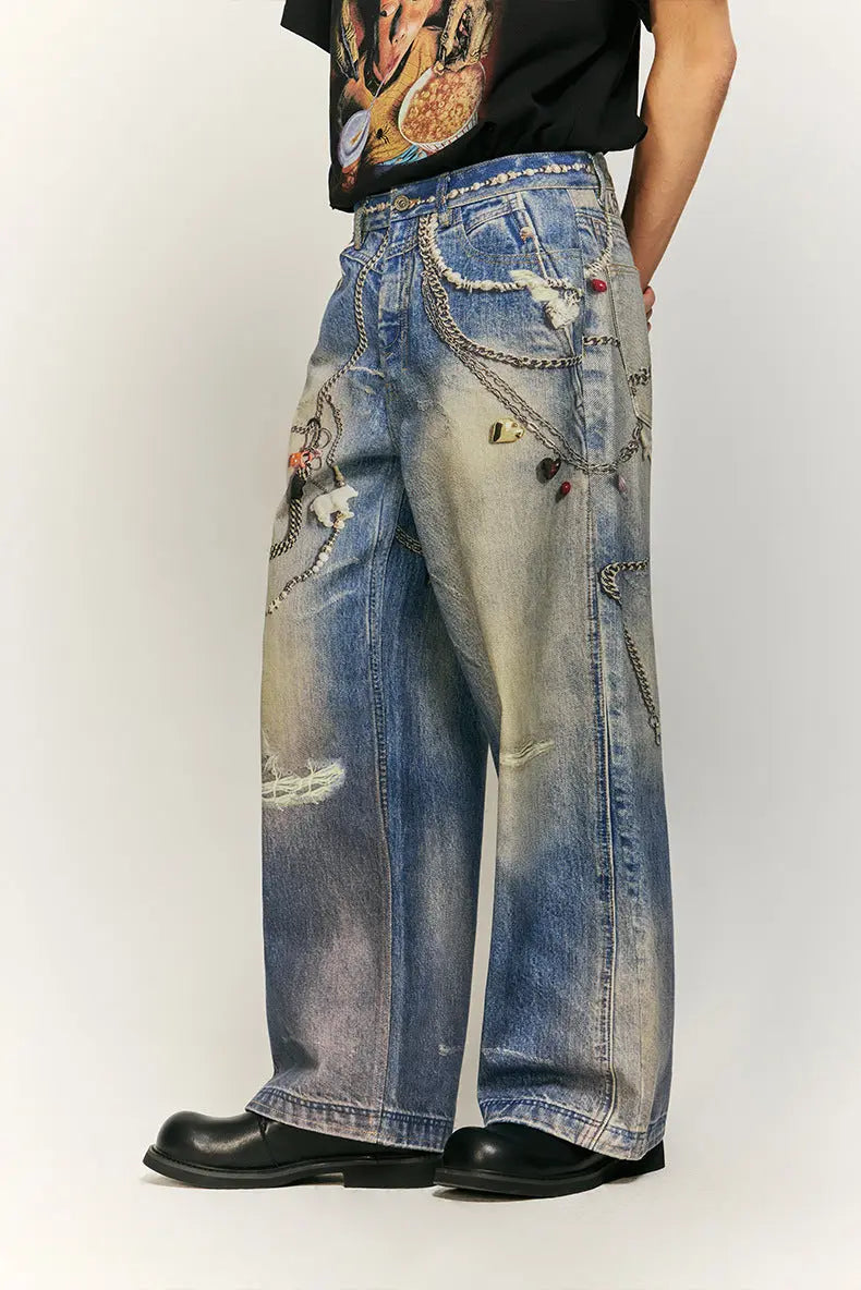 3D PRINTED PATTERN UNISEX CASUAL JEANS TIO